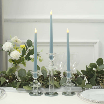 3-Pack LED Taper Candles 11" Warm Flickering Dusty Blue - Flameless Decorative Lighting
