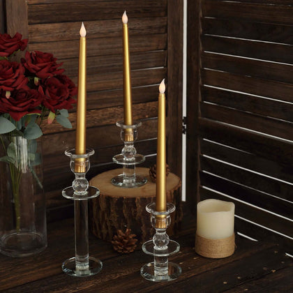 3-Pack LED Taper Candles 11" Warm Flickering Gold - Flameless Decorative Lighting