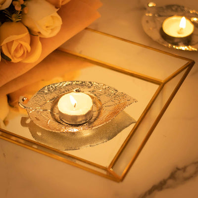 3-Pack Metal Votive Candle Holders 5" Maple Leaf Design Shiny Silver - Vintage Mini Tea Cup Saucers