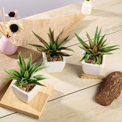 3-Pack Spotted Aloe Vera Artificial Succulents in Ceramic Pot 5" - Realistic Maintenance-Free Faux Plants for Bathroom Coffee Table Shelves & Desk
