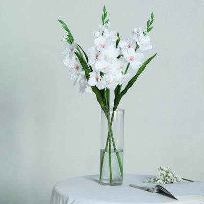 3 Pack Artificial White Gladiolus Flower Stems 36" - 45 Blooms