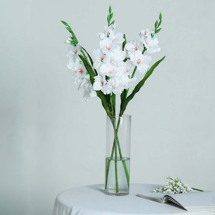 3 Pack Artificial White Gladiolus Flower Stems 36" - 45 Blooms