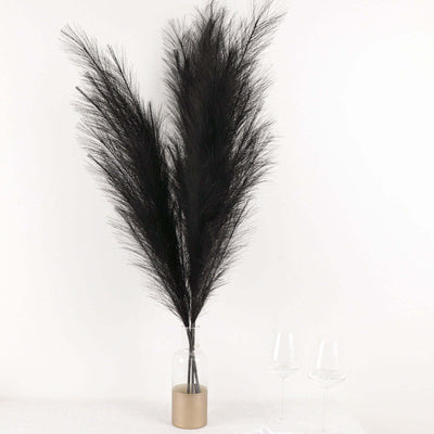 3 Stems Artificial Pampas Grass Decor 44" Black - Fluffy Faux Ornamental Grass Branches