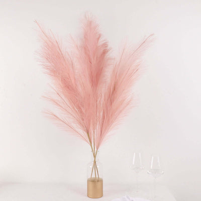 3 Stems Artificial Pampas Grass Decor 44" Dusty Rose - Fluffy Faux Ornamental Grass Branches