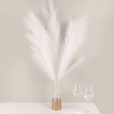 3 Stems Artificial Pampas Grass Decor 44" White - Fluffy Faux Ornamental Grass Branches for Stunning Tall Arrangements & Home Accents