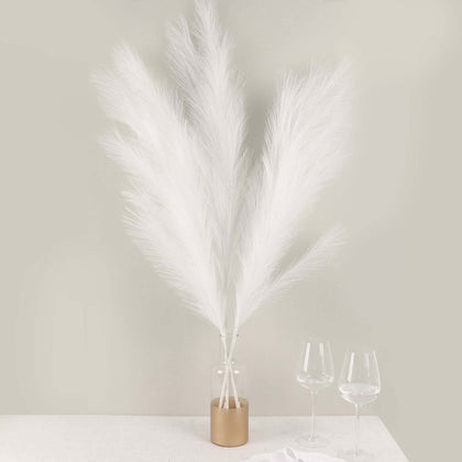 3 Stems Artificial Pampas Grass Decor 44" White - Fluffy Faux Ornamental Grass Branches for Stunning Tall Arrangements & Home Accents