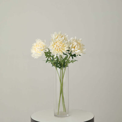 3 Stems Ivory Artificial Silk Chrysanthemum Flowers, 27" Faux Mums