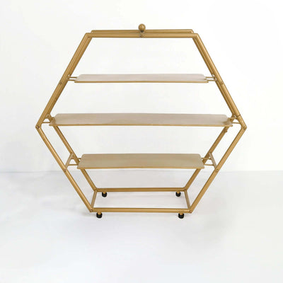 3-Tier Metal Hexagon Cupcake Stand 21" Matte Gold - Durable Contemporary Dessert Holder Appetizer Display for Upscale Events Banquets & Gatherings