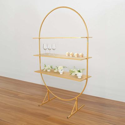 3-Tier Metal Oval Cupcake Dessert Stand 6.5ft Gold Arch Shelf Rack Style - Sturdy Large Floor Standing Cake Display Stand