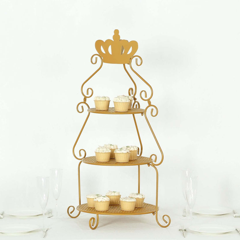 3 Tier Metal Round Cake Stand 32" Gold | eFavormart