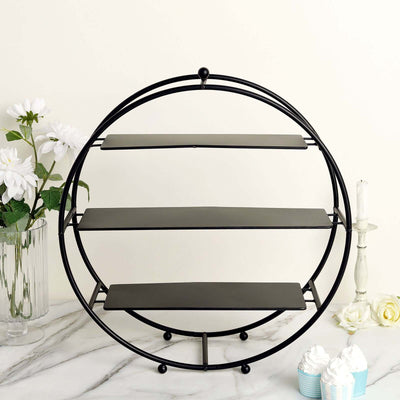 3-Tier Metal Round Cupcake Stand 21" Matte Black - Durable Contemporary Dessert Holder Appetizer Display for Upscale Events Banquets & Gatherings
