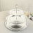 Silver three-tier cake stand with ornate detailing.