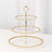 Three-tiered glass cake stand with gold bead accents