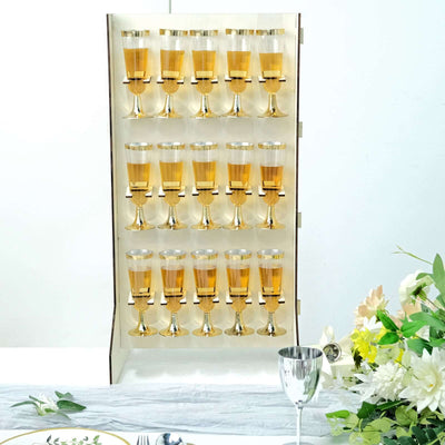 3-Tier Wooden Rectangle Champagne Wall Glass Holder in White, Floor Standing 15 Stemware Rack Display Drink Organizer for Rustic Themes Weddings