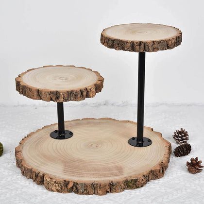 3-Tier Wooden Cheese Board Stand 14" Natural Wood Slice Design - Rustic Cupcake Centerpiece with Assembly Tools