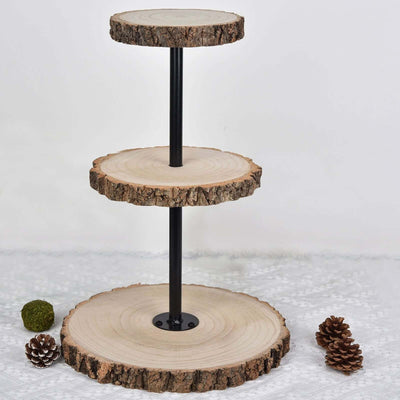 3-Tier Wooden Cheese Board Stand 19" Tower Design Natural Wood Slice - Rustic Cupcake Centerpiece with Assembly Tools