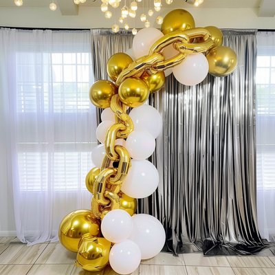 30 Pack Gold Chain Link Balloons – Durable Foil Balloon connect up to 16ft for Parties & Events