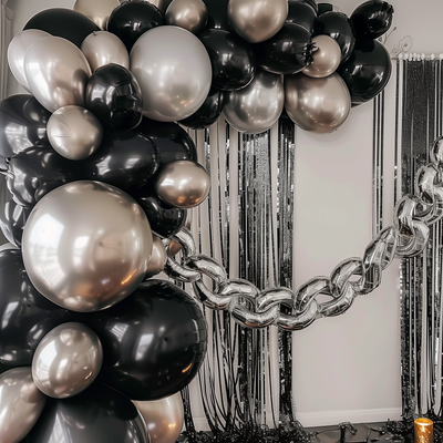 30 Pack Silver Chain Link Balloons – Durable 8"x12" Foil Balloon connect up to 16ft for Parties & Events