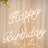 "Happy Birthday neon sign with floral accents"
