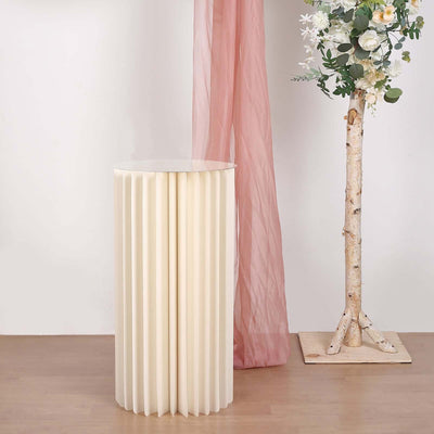Ivory Cylinder Pillar Pedestal Stand, Display Column Stand With Top Plate 32"