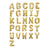 Gold alphabet balloons set on a white background.