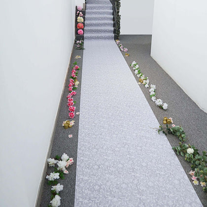 White Floral Lace Aisle Runner 36"x50ft