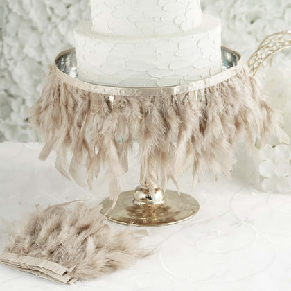 Natural Real Turkey Feather Fringe Trim With Satin Ribbon Tape 39"