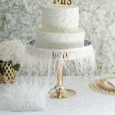 White Real Ostrich Feather Fringe Trim With Satin Ribbon Tape 39"