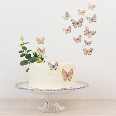 64 Pcs 3D Butterfly Cake Toppers with Gold Edges – Pink & Purple Double Layer Cupcake Decorations for Birthdays & Baby Showers – Assorted Sizes