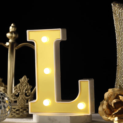 3D Marquee Letter "L" Gold with Warm White 4 LED Lights 6" - Light-Up Accent for Displays