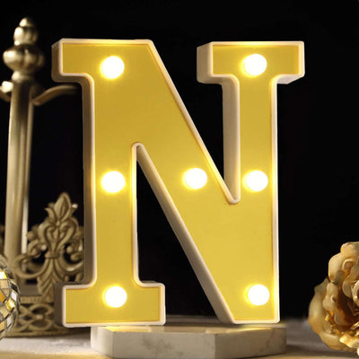 3D Marquee Letter "N" Gold with Warm White 7 LED Lights 6" - Light-Up Accent for Displays