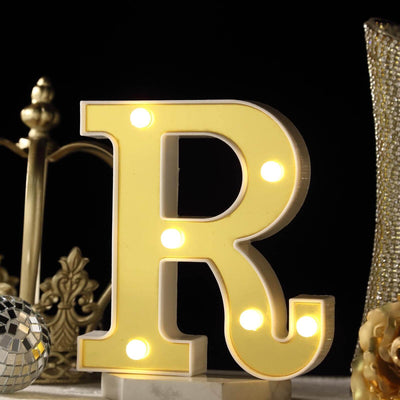 3D Marquee Letter "R" Gold with Warm White 6 LED Lights 6" - Light-Up Accent for Displays
