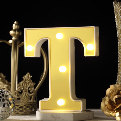 3D Marquee Letter "T" Gold with Warm White 5 LED Lights 6" - Light-Up Accent for Displays