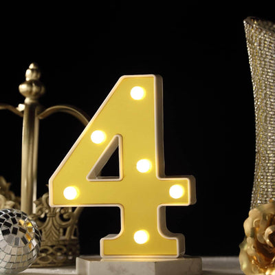 3D Marquee Number "4" Gold with Warm White 6 LED Lights 6" - Light-Up Decor for Weddings