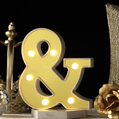 3D Marquee Symbol "&" Gold with Warm White 6 LED Lights 6" - Light-Up Decor for Events