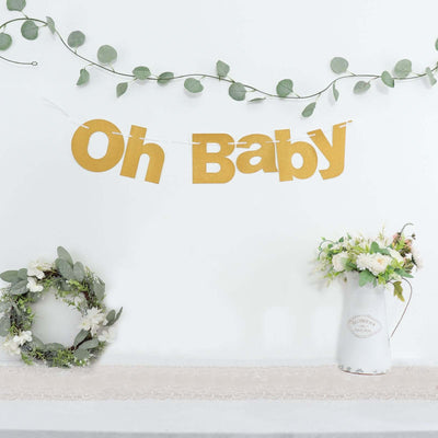 Gold Glittered Oh Baby Paper Hanging Baby Shower Garland Banner 3ft