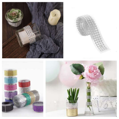 Silver Stick-On Rhinestone Tape, DIY Self Adhesive Diamond Gemstone Stickers 3ft