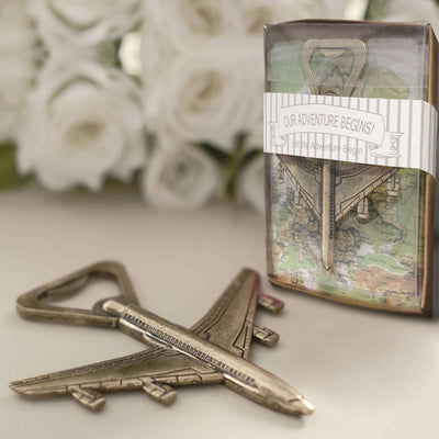 Antique Gold Metal Airplane Bottle Opener Vintage Party Favor Gift Box Pre-Packed 4"
