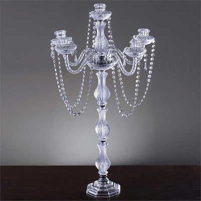 4-Arm Crystal Chandelier Candelabra 35" Silver - Metal Taper Candlestick Holder Table Centerpiece for Events