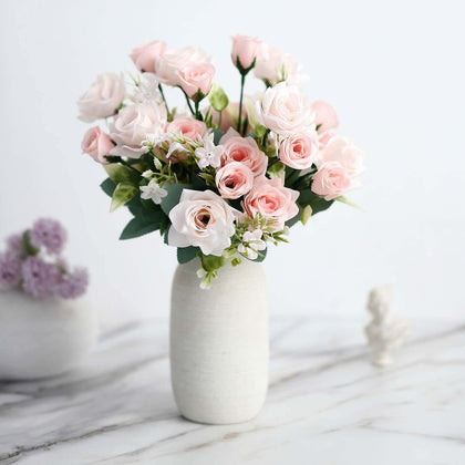 4 Pack Blush Real Touch Artificial Rose Flower Bushes, Silk Faux Floral Plants - 12"