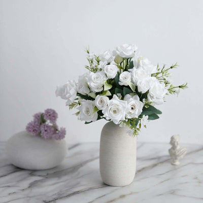 4 Pack White Real Touch Artificial Rose Flower Bushes, Silk Faux Floral Plants - 12"