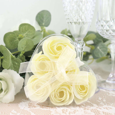 4 Pack 24 Pcs Ivory Scented Rose Soap Heart Shaped Party Favors With Gift Boxes And Ribbon