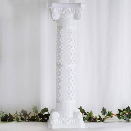4 Pack White Height Adjustable Artistic Venetian Roman Wedding Inspired Pedestal Column Plant Stand - PVC 42"