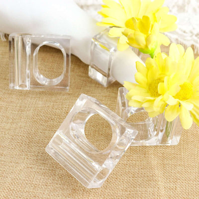 4-Pack Acrylic Napkin Rings 2-in-1 Mini Bud Vase Square Clear - Flower Napkin Holders for Table Decor