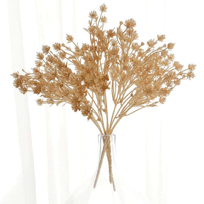 4 Pack Metallic Gold Artificial Baby’s Breath Stems, 13" Floral Spray Decor