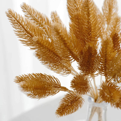 4-Pack Metallic Gold Artificial Pine Branches 11" Faux Flexible Pine Needle Sprigs for Holiday & Wedding Decor