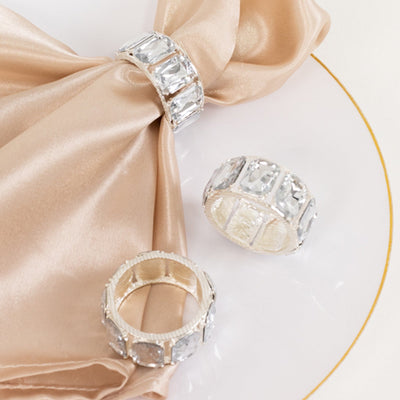 4 Pack Crystal Diamond Gem Napkin Rings, Elegant Decorative Napkin Holders for Table Settings