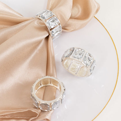 4 Pack Crystal Diamond Gem Napkin Rings, Elegant Decorative Napkin Holders for Table Settings