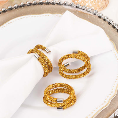 4 Pack Gold Sparkle Rhinestone Swirl Napkin Rings, Elegant Cloth Napkin Holders