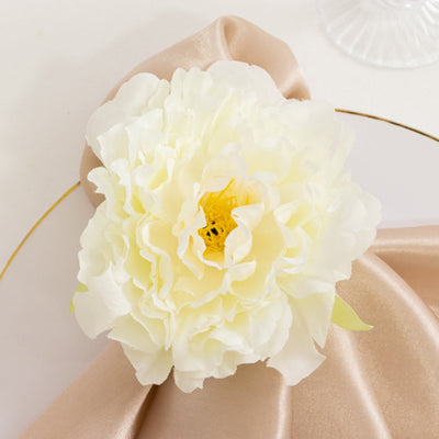 4-Pack Napkin Rings with Silk Peony Flower – Ivory Floral Napkin Holders for Dinner Table Settings & Décor
